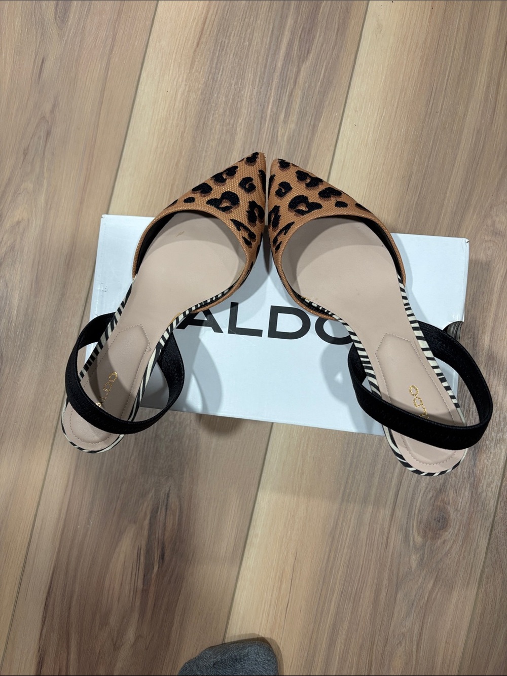 Aldo Leopard Print Pointed Toe Slingback Flats - Tan/Black